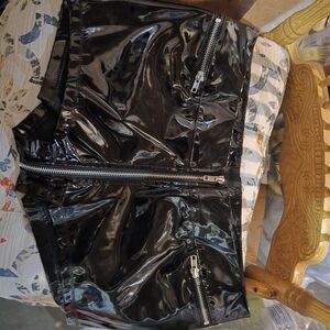 High Waist Black Patent Leather Shorts